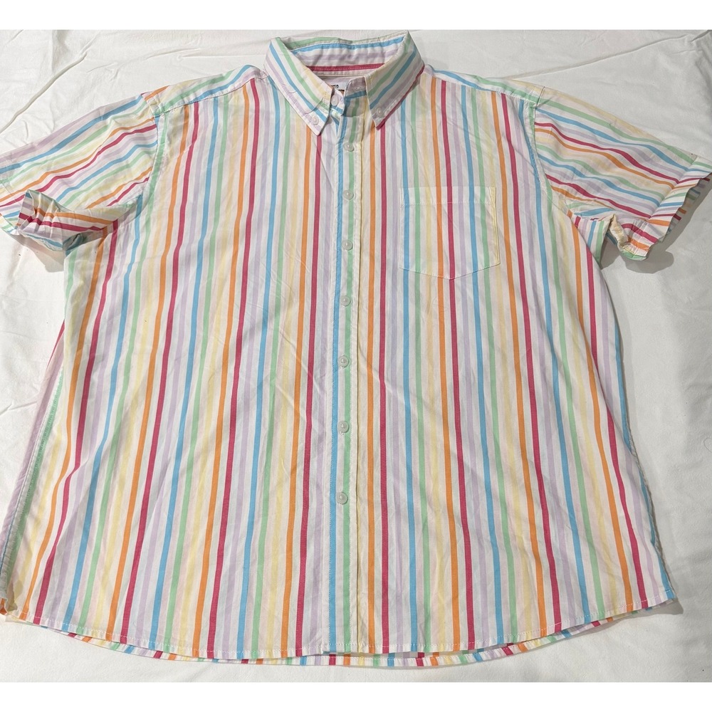 Sonoma Goods For Life Womens XL Rainbow Striped Short Sleeve Button Down‎ Shirt